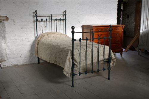 Classic Single Victorian Brass and Iron Bed Restored in Farrow and Ball Hague Blue