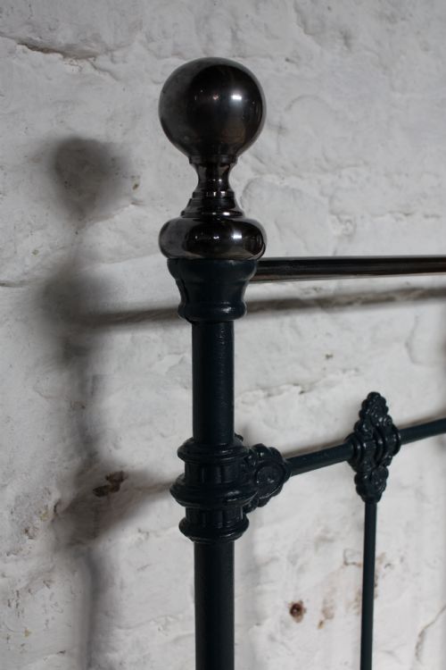 fig 2. Classic single Victorian brass and iron bed restored in Farrow and Ball Hague blue