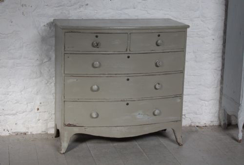 Bow Front Five Drawers Chest of Drawers Painted in Aged Little Greene Company Cobblestone