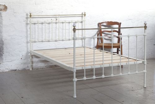 Pretty Three Quarter Classic  Victorian Brass and Iron Bedstead Restored in Antique White