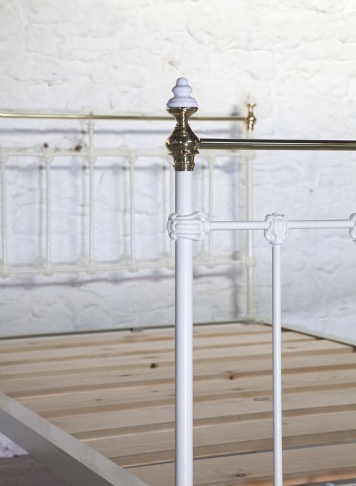 fig 1. Pretty three quarter classic  Victorian brass and iron bedstead restored in antique white