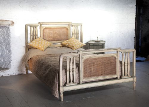 French Directoire Styles Habby Chic Painted Bed with  Bergere Panel King Size Bed