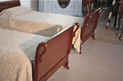 fig 1. Pair of mahogany sleigh beds with swan head detail