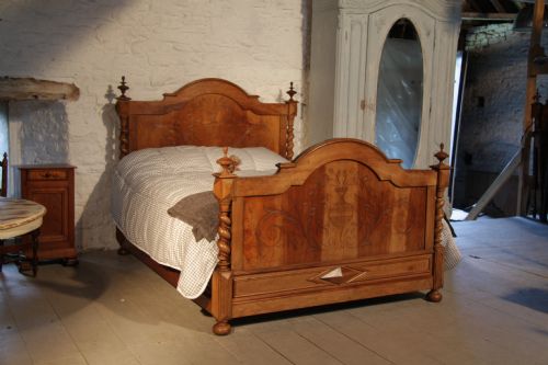 Beautiful French Cherry King Size Bed with Barley Twist Posts and Naive Carving
