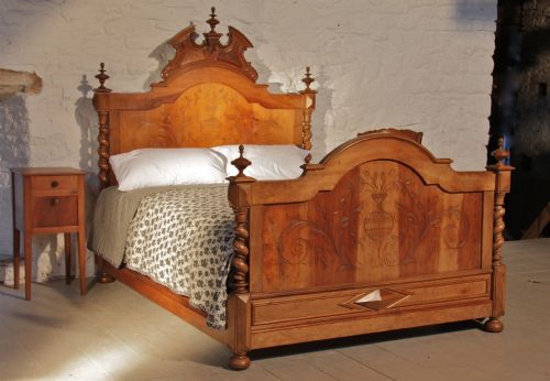 fig 1. Beautiful French cherry King size bed with barley twist posts and naive carving