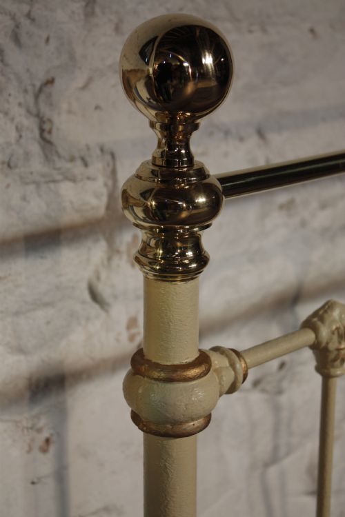 fig 2. Classic Victorian king size brass and iron  bedstead in aged white and gold