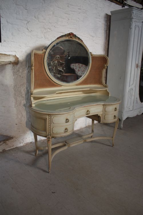 French Original Painted Caned Dressing Table