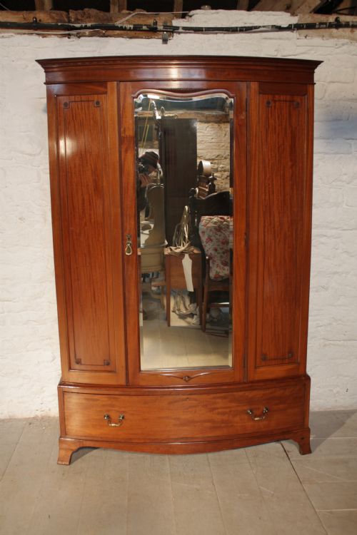 Edwardian English Mahogany Single Door Mirrored Wardrobe