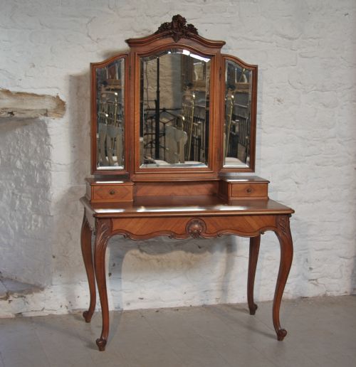Louis Xv1 Fench Walnut Dressing Table with Triple Mirrors