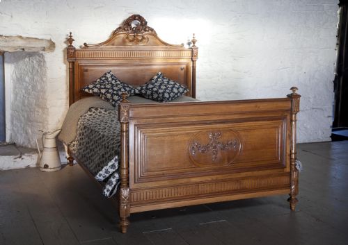 French Carved Walnut Double Bed