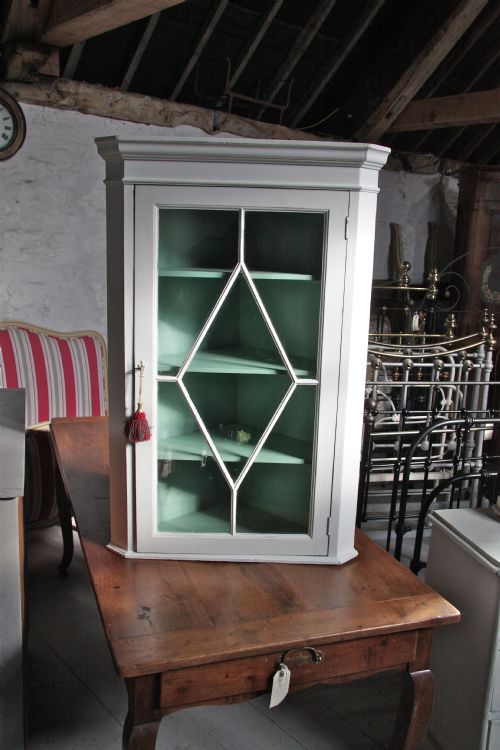 Painted Georgian Glazed Display Corner Cupboard