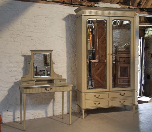 French Painted Armoire Wardrobe, Dressing Table;chair and Bedsides Part of Bedroom Suite