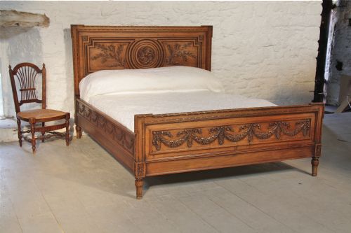 French Exquisitely Carved Cherry King Size Bed with Low Foot End
