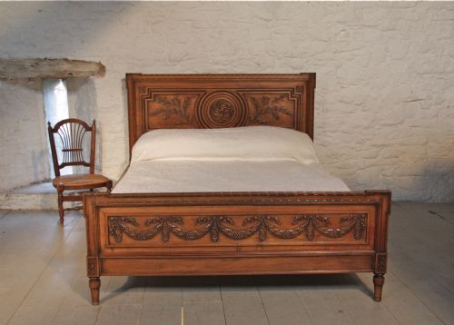 fig 1. French exquisitely carved cherry king size bed with low foot end