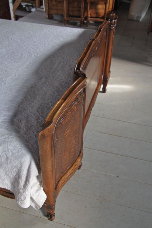fig 1. Solid figured oak big king size bed with matching bedsides
