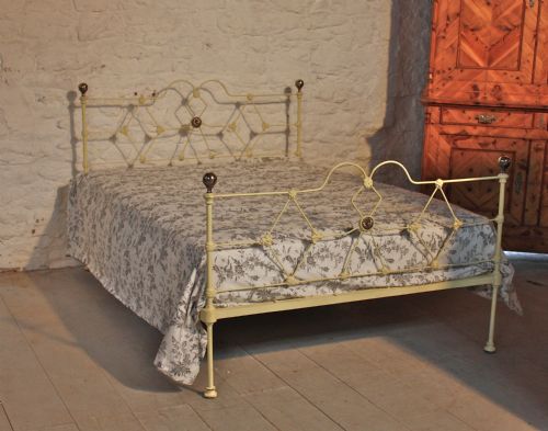 Early Victorian Double  Aged Cream Iron Low Height Bed