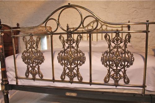 fig 2. Original paint and transfers taper posts with pierced and engraved decorative panels kingsize Victorian bed