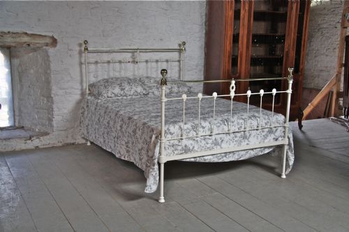 Classic Victorian White and Brass Double Bed