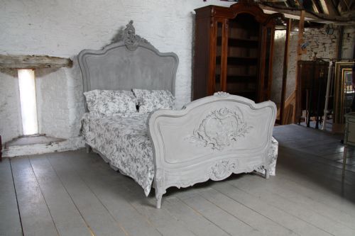 Elaborate Carved French Louis Xv with Cherubs Painted in Aged French Grey