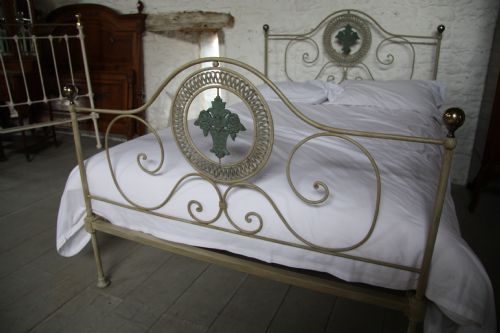 fig 3. Very pretty forged iron double bed painted in Little Greene company heritage colours