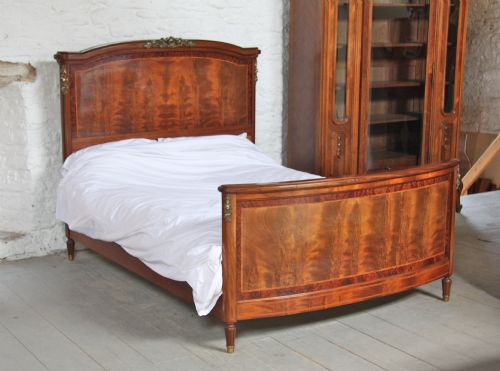 French Walnut and Mahogany King Size Bed with Bronze Rose Mounts (Matching Armoire Available)