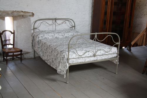 Early All Iron Irish Bed in Aged Vintage Retro Paint Colour