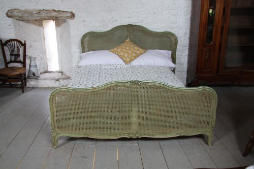 fig 1. Very pretty original painted French kingsize caned bed with lovely undulating curves