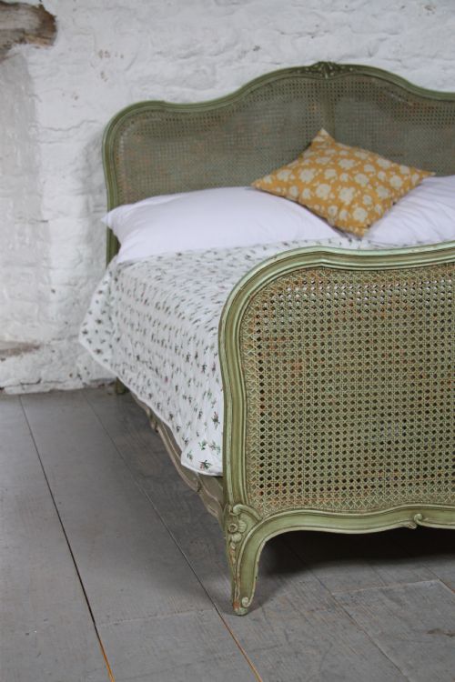 fig 2. Very pretty original painted French kingsize caned bed with lovely undulating curves