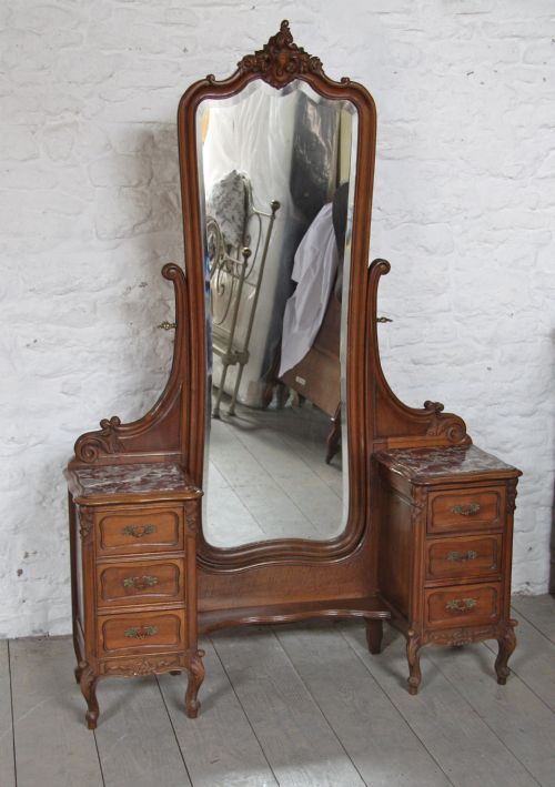 Beautiful French Louis Xv Style Walnut Cheval Dressing Table