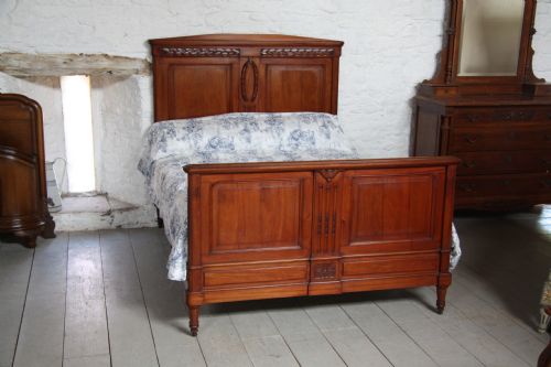Handsome Solid Mahogany Double Bed with Good Carved Details