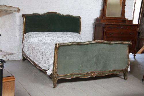 fig 1. All original gorgeous quality French upholstered roll top king size bed
