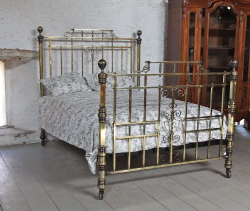 All Original Victorian Solid Brass King Size Bedstead with Decorative Panels