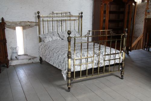 fig 1. All Original Victorian solid brass king size bedstead with decorative panels
