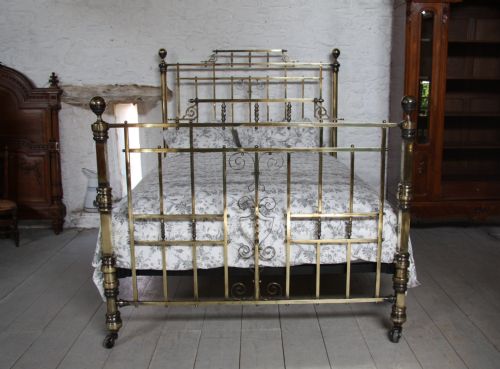 fig 2. All Original Victorian solid brass king size bedstead with decorative panels