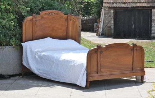 Unusual Attractive French Walnut Kingsize Bed with Carved Detail C1900