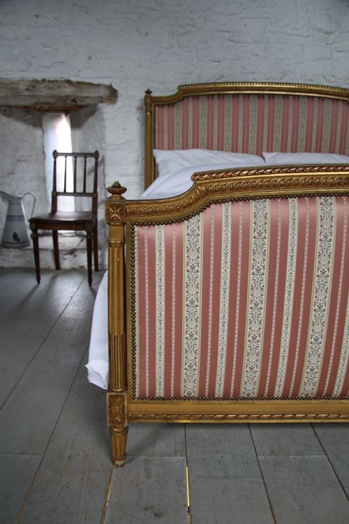 fig 1. French Louis XV1 gold leaf gilded king size upholstered bed