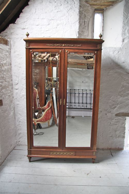 Louis Xv1 Style Mahogany and Walnut Armoire with Bronze Ormalu Mounts