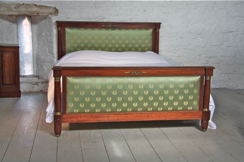 Mahogany Frame French Empire Style Bed with Silk Fabric