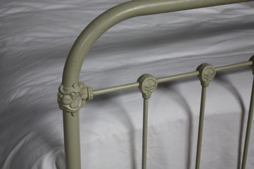 fig 2. Simple French all iron king size bed in aged old white