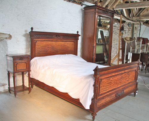Louis Xv1 Mahogany and Amboyna Wood Bedroom Suite with King Size Bed