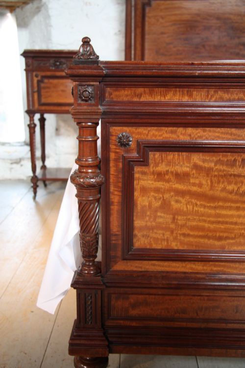 fig 3. Louis XV1 mahogany and amboyna wood bedroom suite with king size bed