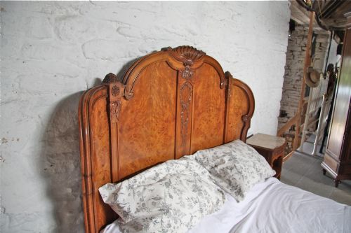 fig 2. Stunning French burr walnut and cherry shaped king size bed  (part of bedroom suite)