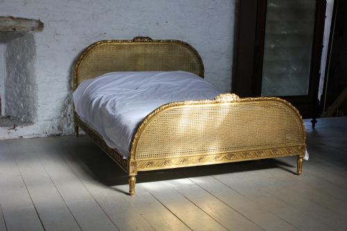 Good Quality Gilded Carved and Caned French King Size Bed