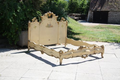 Painted and Gilded Very Ornate Italian Bed with Low Foot End