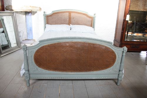 fig 1. King size French Louis XV1 style painted carved caned bed