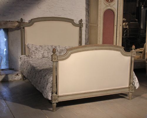 Newly Upholstered French Louis Xv1 Kingsize Bed with Original Paint Finish