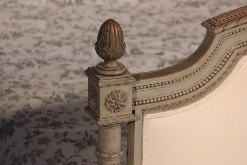 fig 2. Newly upholstered French Louis XV1 kingsize bed with original paint finish