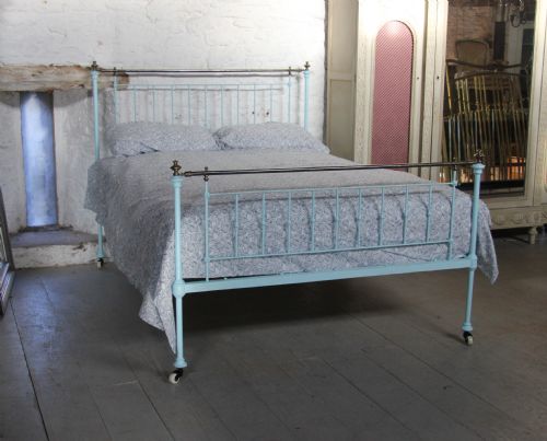 Early Simple English Forged Brass and Iron Bed King Size