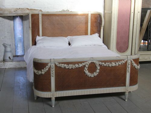 Beautiful and Original French Painted and Caned King Size Bed