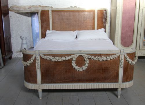 fig 1. Beautiful and original French painted and caned king size bed